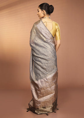 Blue Tissue Silk Saree With Blouse Piece