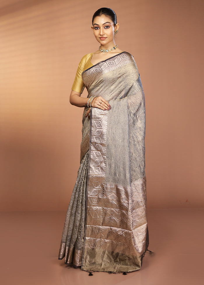 Blue Tissue Silk Saree With Blouse Piece