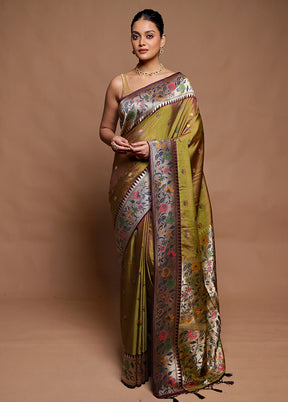 Green Dupion Silk Saree With Blouse Piece