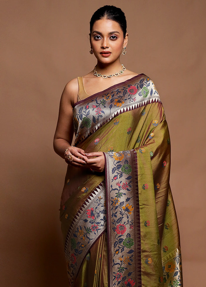 Green Dupion Silk Saree With Blouse Piece