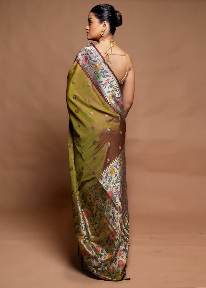 Green Dupion Silk Saree With Blouse Piece