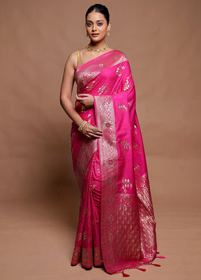 Pink Dupion Silk Saree With Blouse Piece