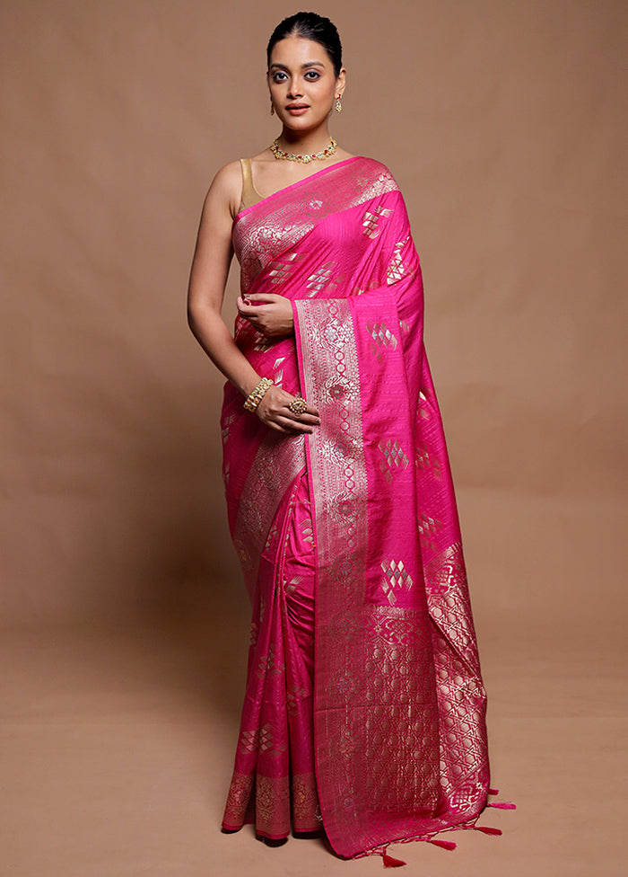 Pink Dupion Silk Saree With Blouse Piece
