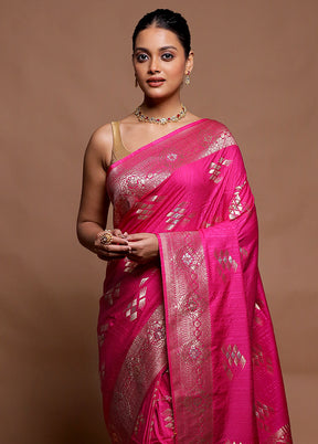Pink Dupion Silk Saree With Blouse Piece