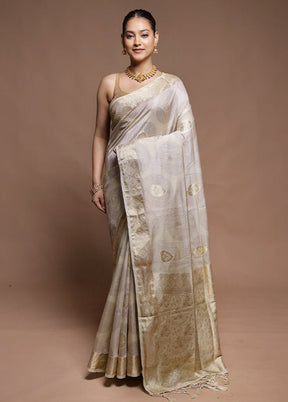 Cream Dupion Silk Saree With Blouse Piece