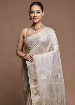 Cream Dupion Silk Saree With Blouse Piece