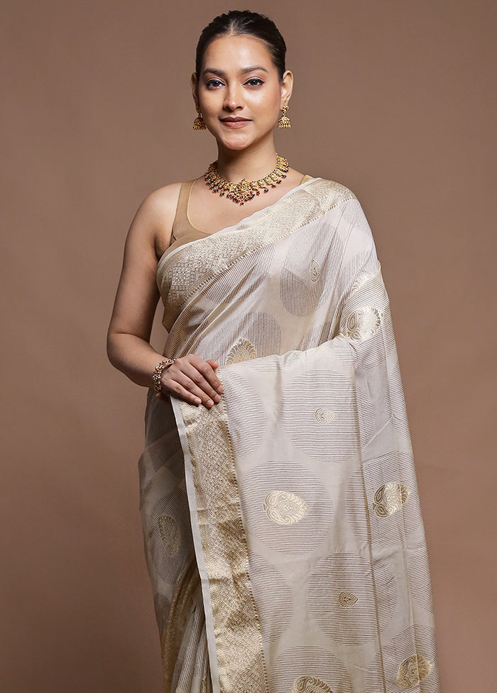 Cream Dupion Silk Saree With Blouse Piece