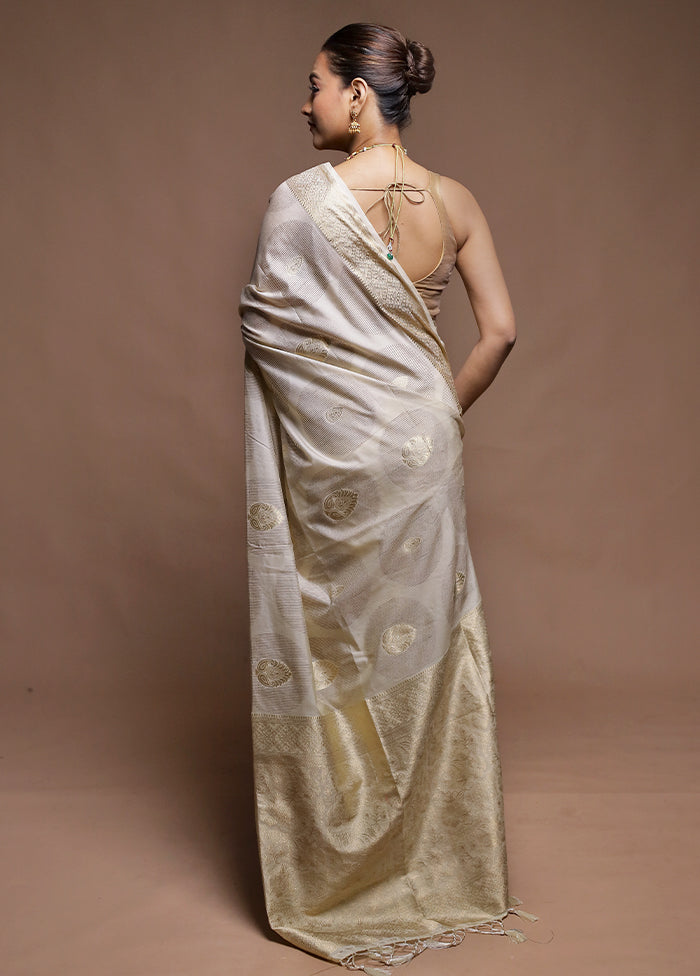 Cream Dupion Silk Saree With Blouse Piece