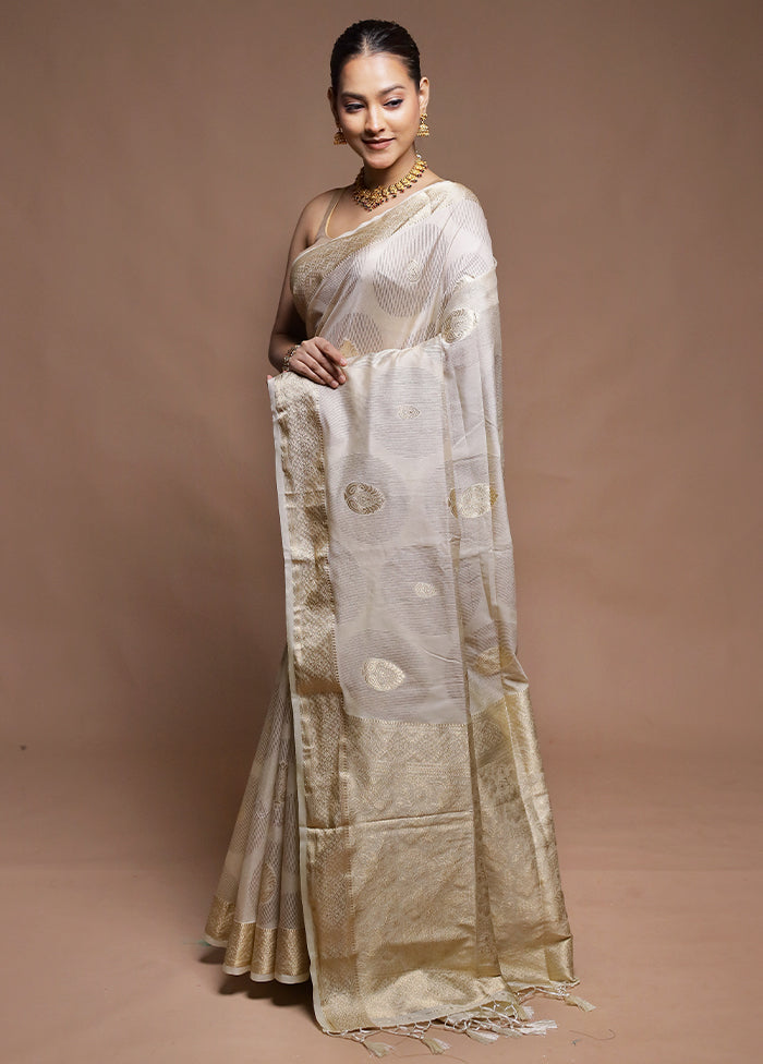 Cream Dupion Silk Saree With Blouse Piece