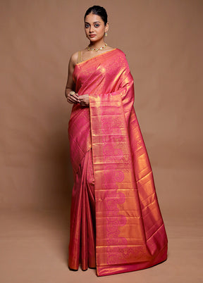 Pink Kanjivaram Silk Saree With Blouse Piece