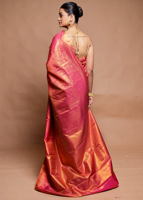 Pink Kanjivaram Silk Saree With Blouse Piece