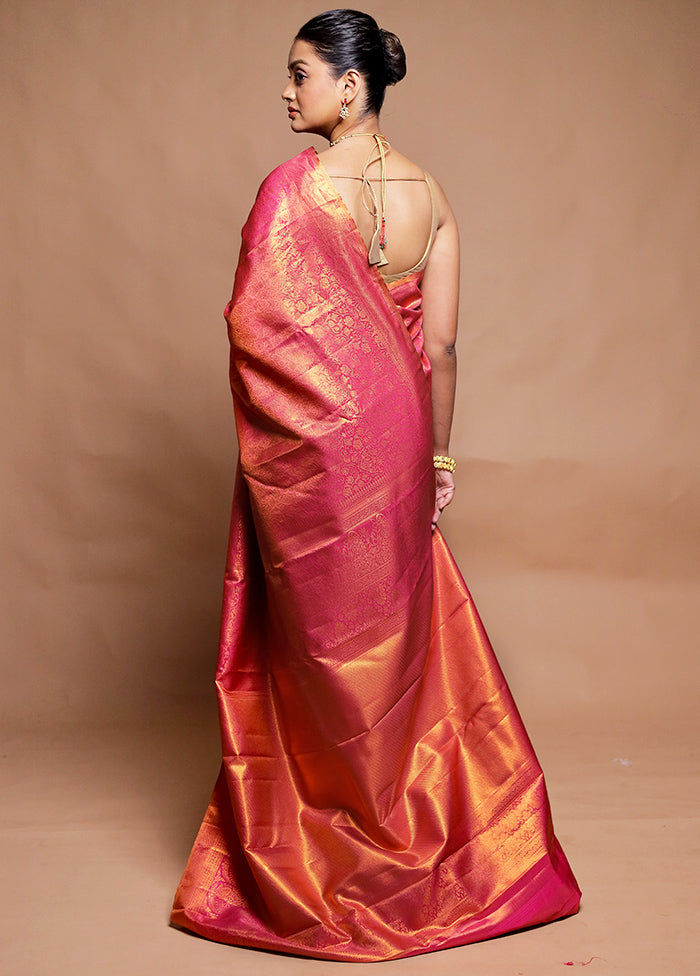Pink Kanjivaram Silk Saree With Blouse Piece