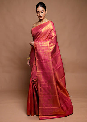 Pink Kanjivaram Silk Saree With Blouse Piece