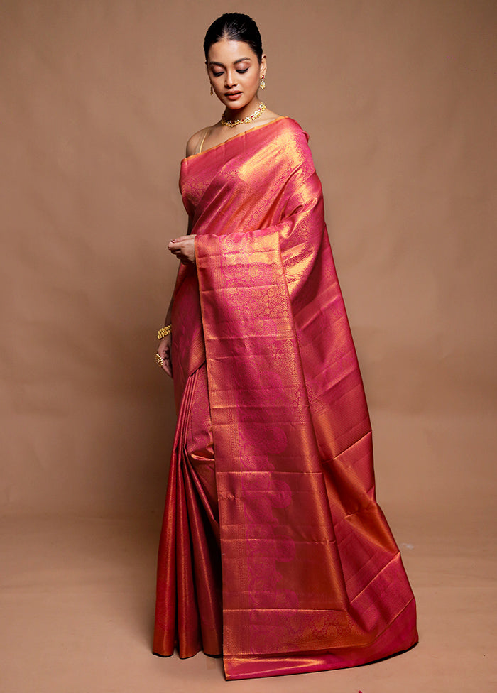Pink Kanjivaram Silk Saree With Blouse Piece