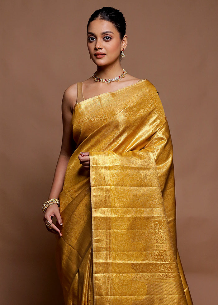 Golden Kanjivaram Silk Saree With Blouse Piece