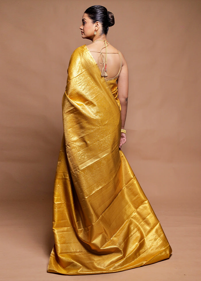 Golden Kanjivaram Silk Saree With Blouse Piece