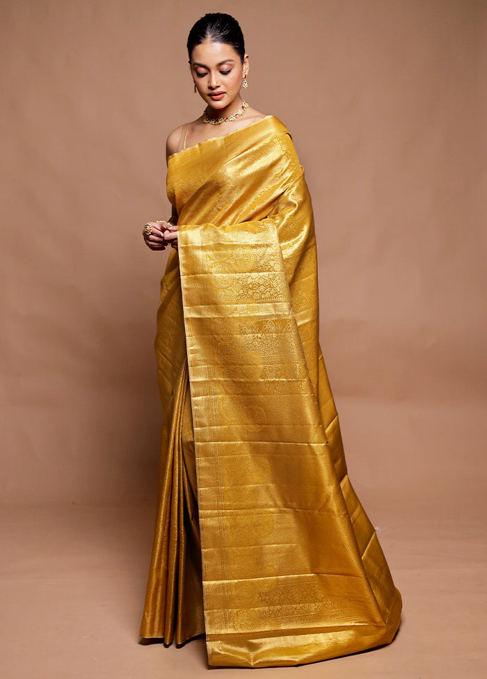 Golden Kanjivaram Silk Saree With Blouse Piece