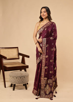 Maroon Dupion Silk Saree With Blouse Piece