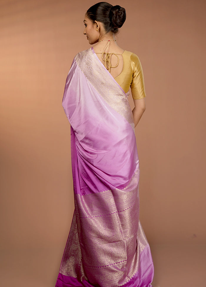 Purple Handloom Katan Pure Silk Saree With Blouse Piece