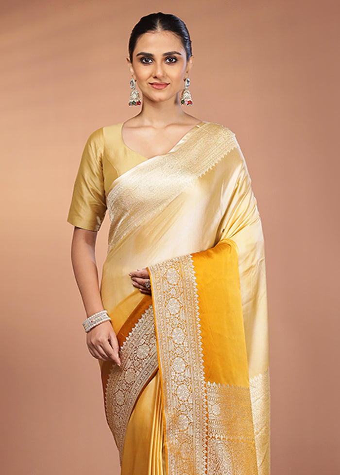 Yellow Handloom Katan Pure Silk Saree With Blouse Piece