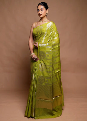 Green Dupion Silk Saree With Blouse Piece