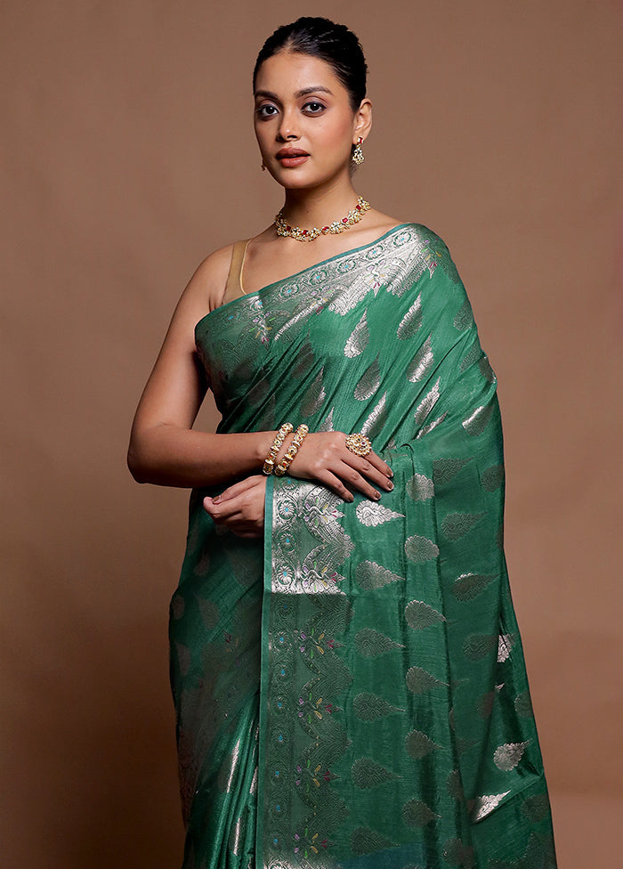 Green Dupion Silk Saree With Blouse Piece