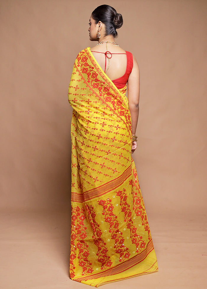 Yellow Tant Jamdani Saree Without Blouse Piece
