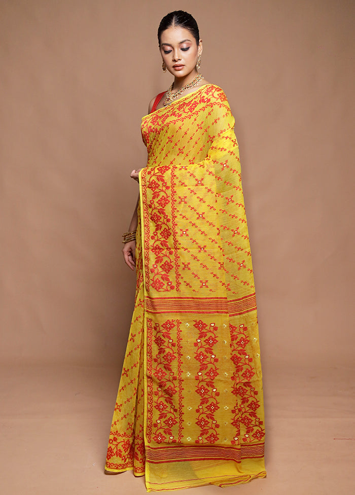 Yellow Tant Jamdani Saree Without Blouse Piece