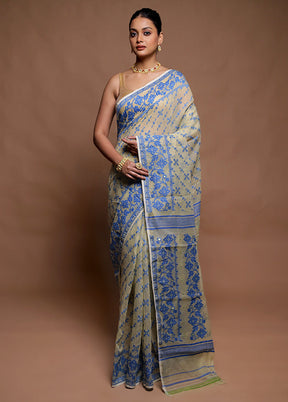Cream Tant Jamdani Saree Without Blouse Piece