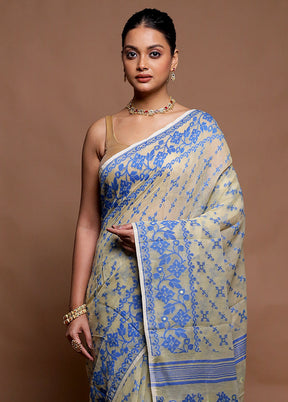 Cream Tant Jamdani Saree Without Blouse Piece