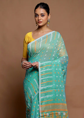 Blue Tant Jamdani Saree Without Blouse Piece