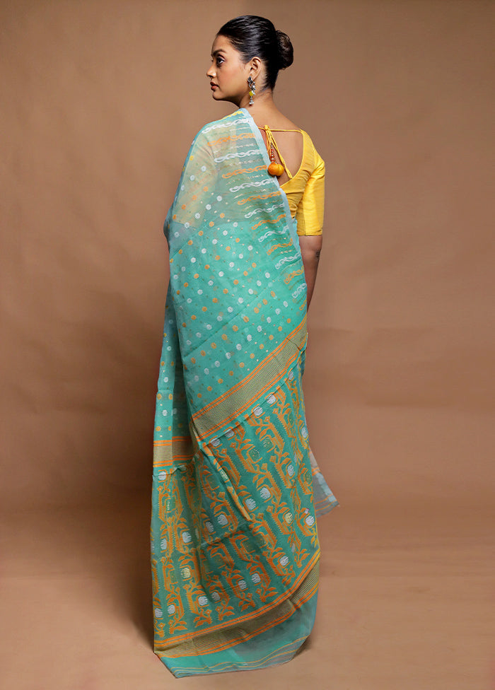 Blue Tant Jamdani Saree Without Blouse Piece