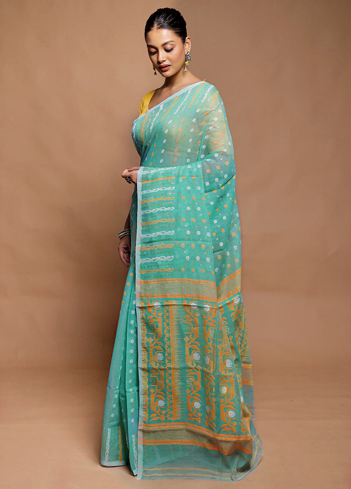 Blue Tant Jamdani Saree Without Blouse Piece