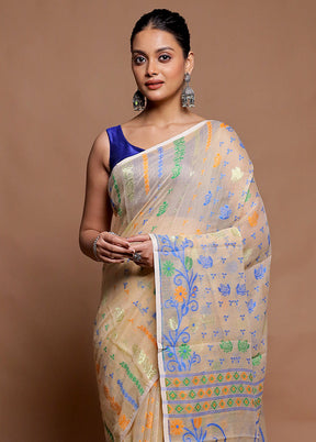 Cream Tant Jamdani Saree Without Blouse Piece