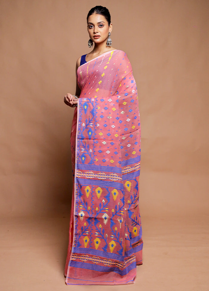 Pink Tant Jamdani Saree Without Blouse Piece