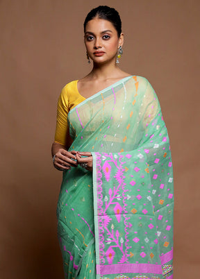 Green Tant Jamdani Saree Without Blouse Piece