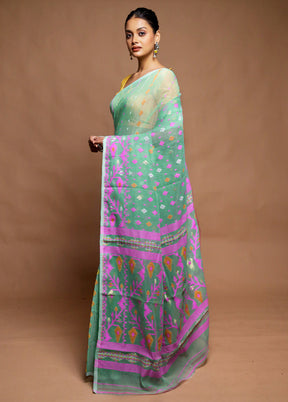 Green Tant Jamdani Saree Without Blouse Piece