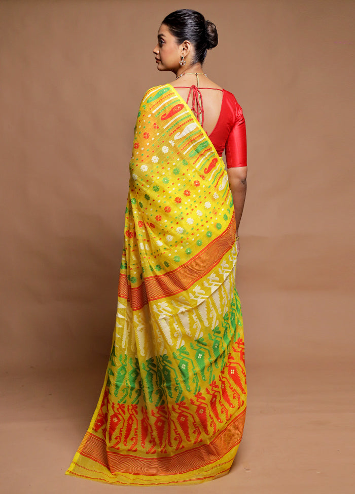 Yellow Tant Jamdani Saree Without Blouse Piece