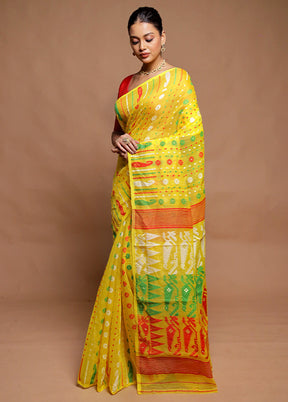 Yellow Tant Jamdani Saree Without Blouse Piece