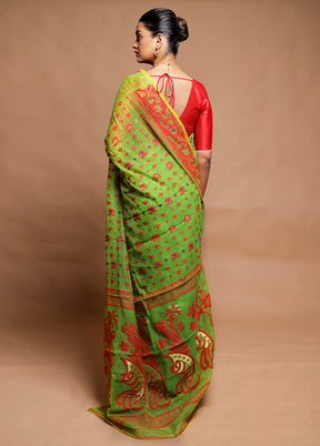 Green Tant Jamdani Saree Without Blouse Piece