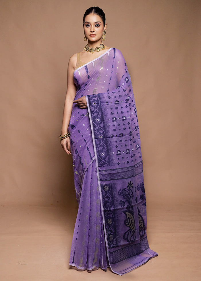 Purple Tant Jamdani Saree Without Blouse Piece