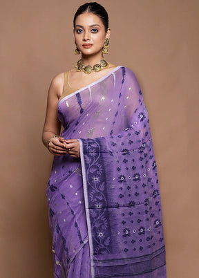 Purple Tant Jamdani Saree Without Blouse Piece