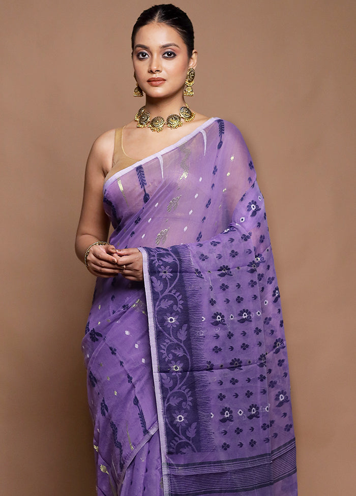 Purple Tant Jamdani Saree Without Blouse Piece