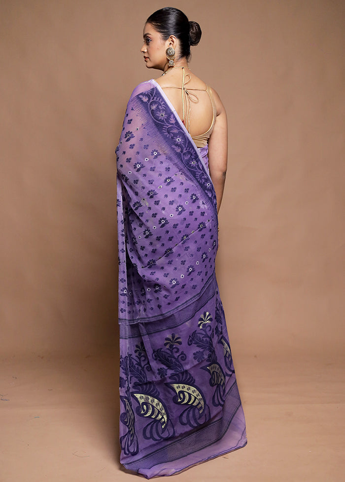 Purple Tant Jamdani Saree Without Blouse Piece
