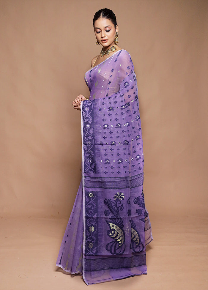 Purple Tant Jamdani Saree Without Blouse Piece