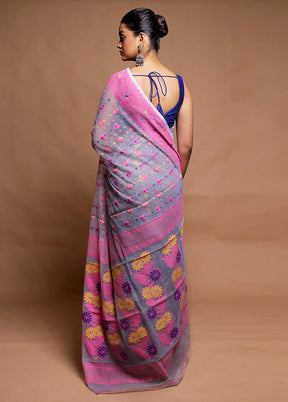 Grey Tant Jamdani Saree Without Blouse Piece