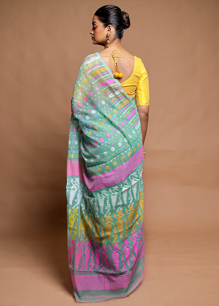 Green Tant Jamdani Saree Without Blouse Piece