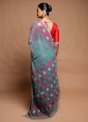 Green Tant Jamdani Saree Without Blouse Piece