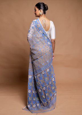 Grey Tant Jamdani Saree Without Blouse Piece