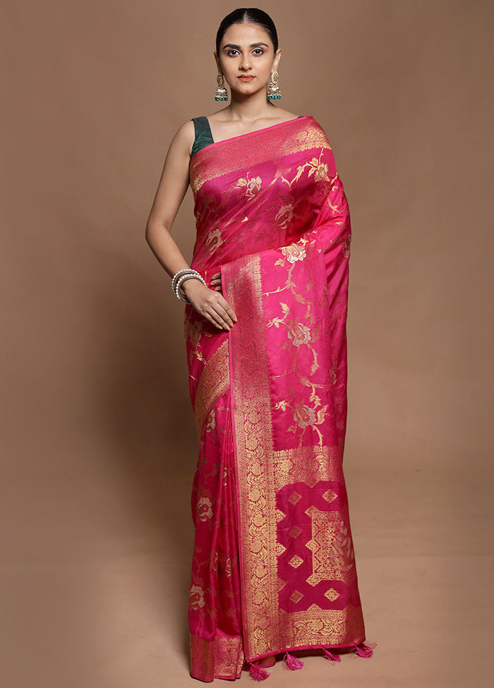 Pink Dupion Silk Saree With Blouse Piece